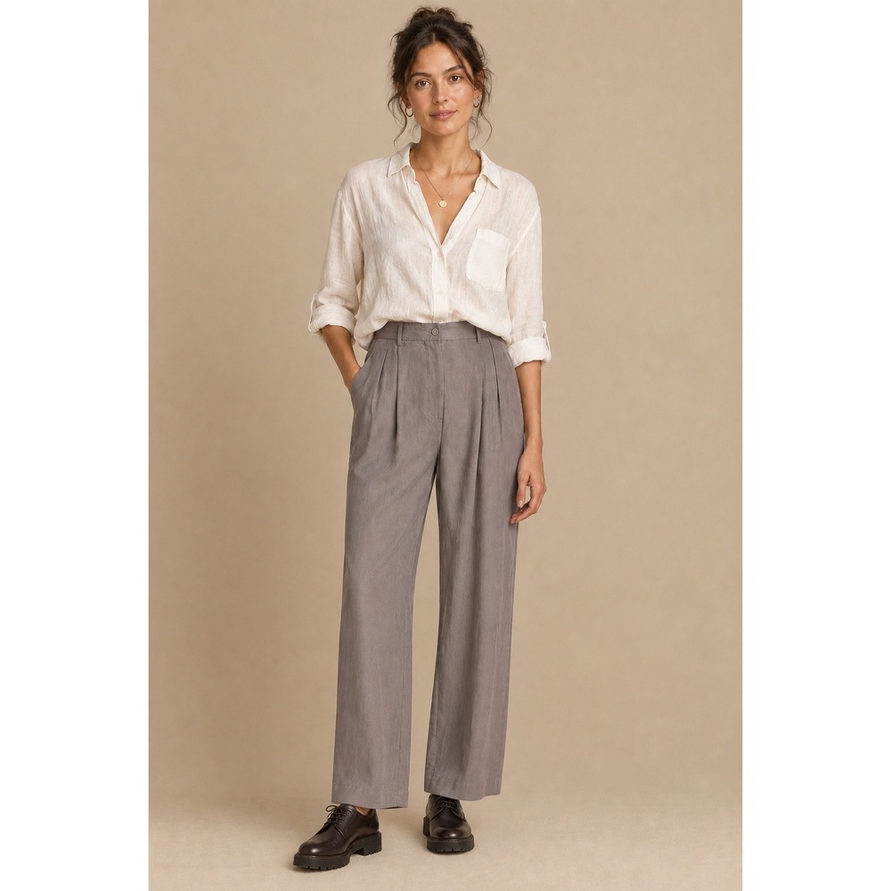 Vintage 90s Pendleton 100% Silk Trousers Pleated Taupe High Rise Straight Leg 14